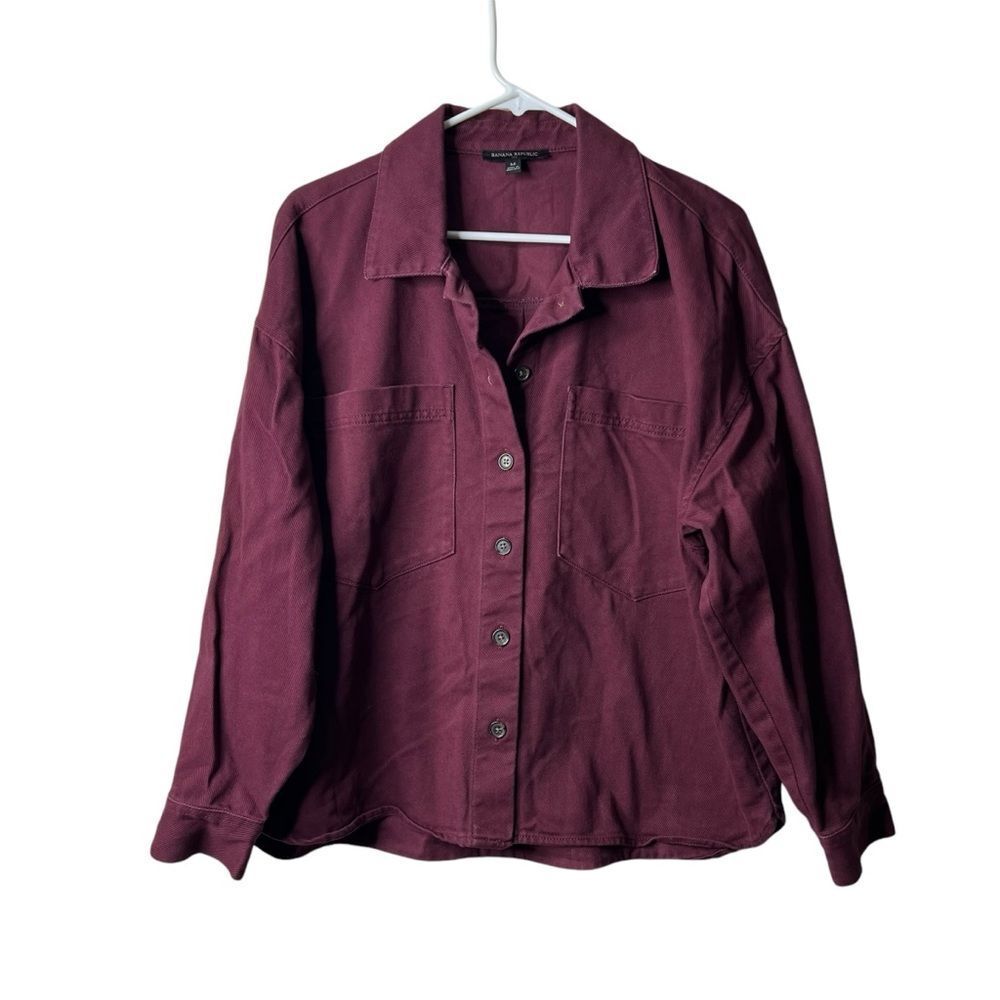 Banana Republic Burgundy Twill Oversized Pocket Shirt Jacket